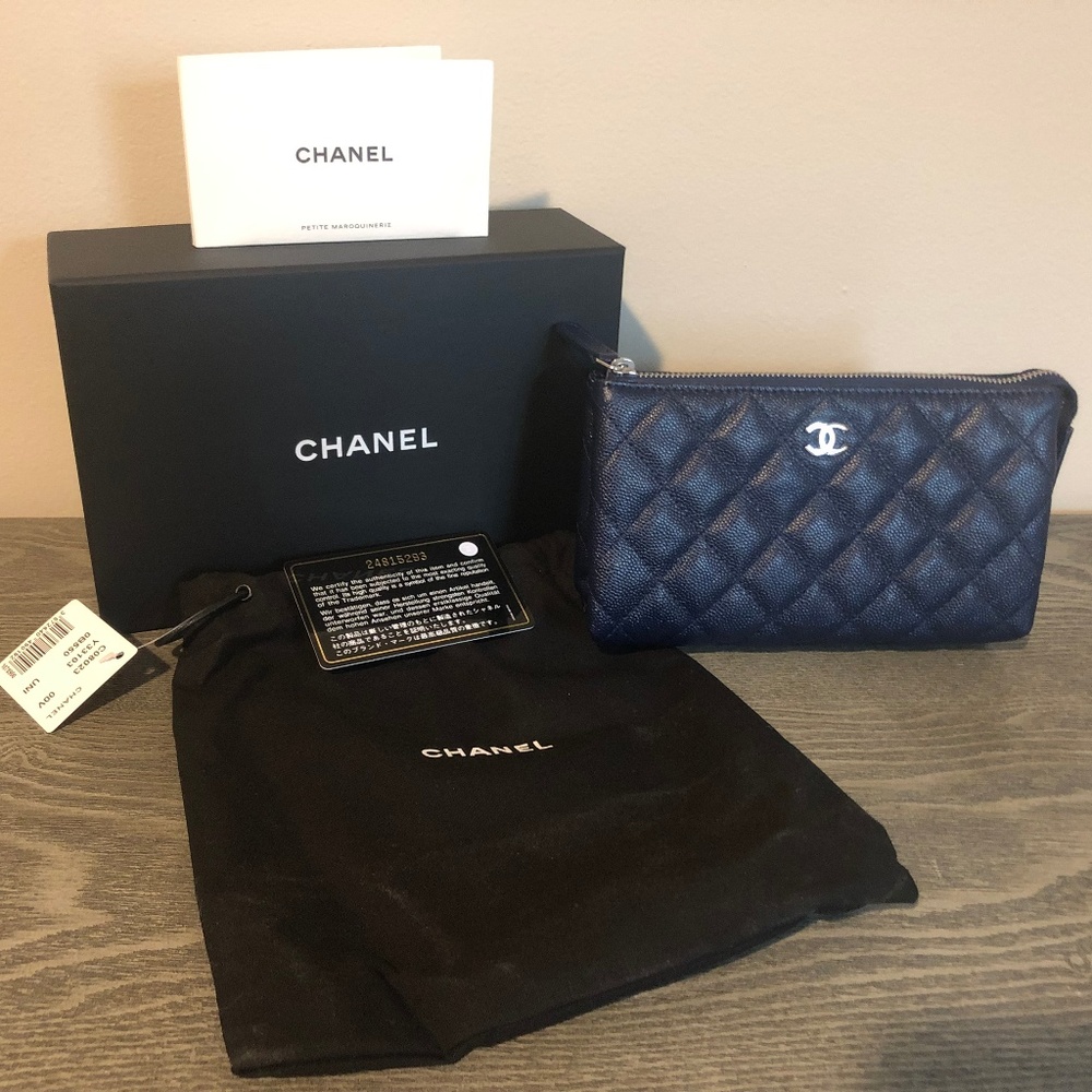 Chanel quilted caviar leather pouch